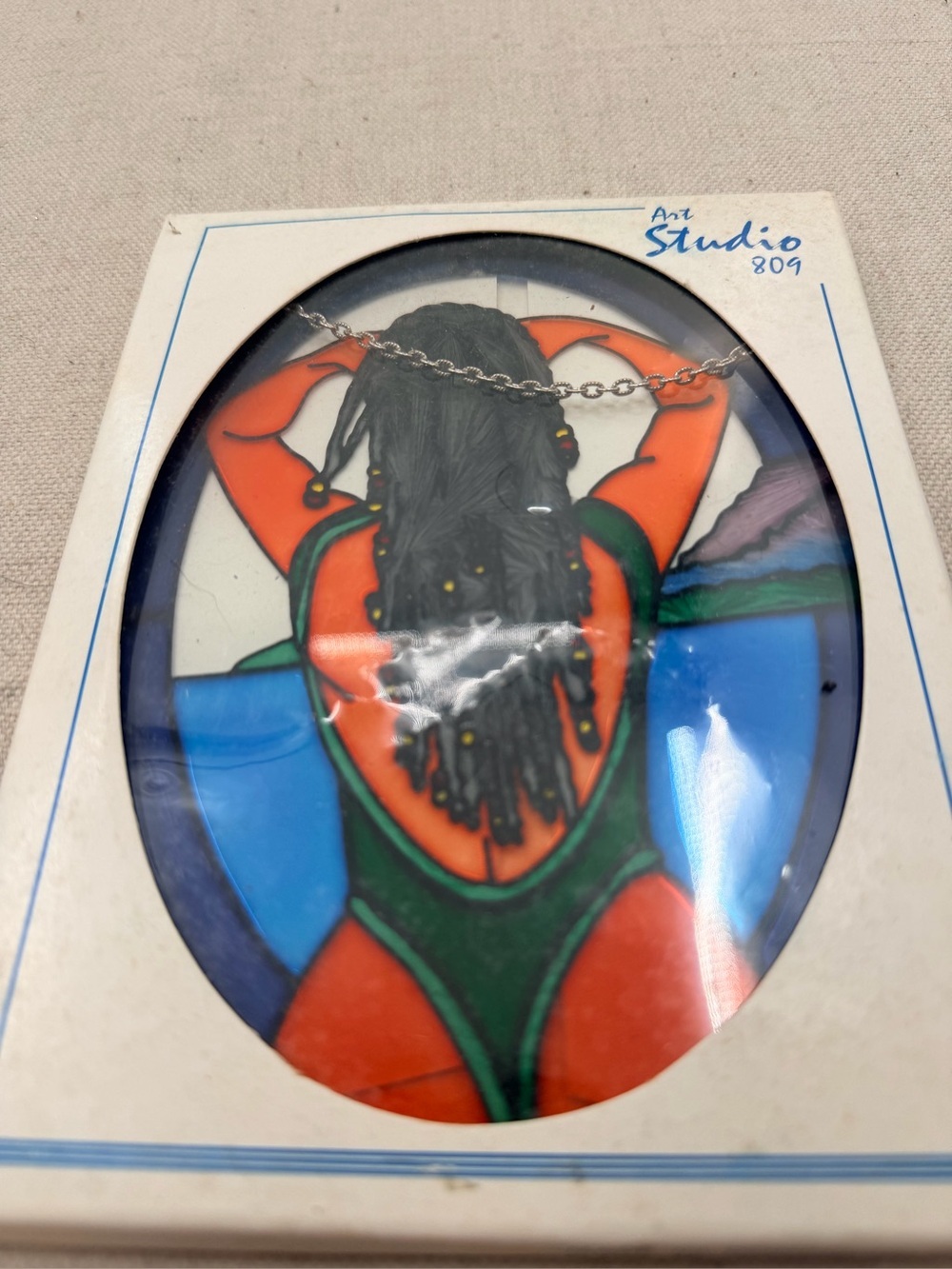 Black-Haired Swimsuit Glass Art Panel